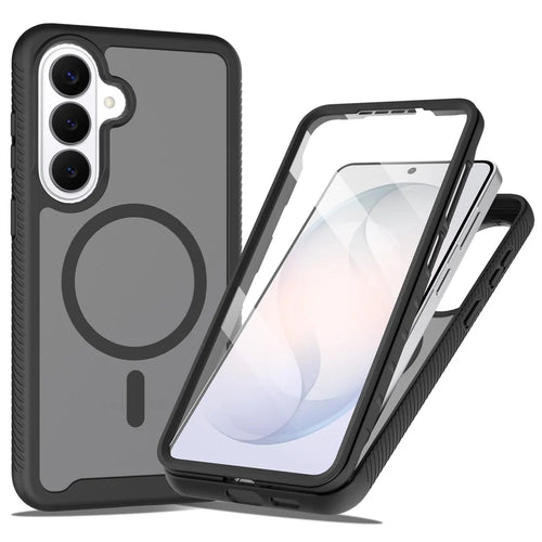For Samsung Galaxy S25 Magnetic Phone Case 3 in 1 Translucent Skin Touch PC TPU Back Cover with PET Screen Film - Black - 1
