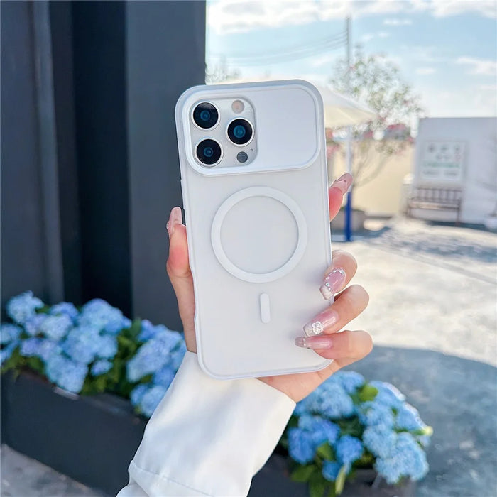 For iPhone 16 Pro Magnetic Case Anti-fingerprint Soft-touch Shockproof  TPU + PC Cover - Transparent White - 1