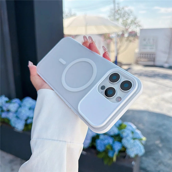 For iPhone 16 Pro Magnetic Case Anti-fingerprint Soft-touch Shockproof  TPU + PC Cover - Transparent White - 2