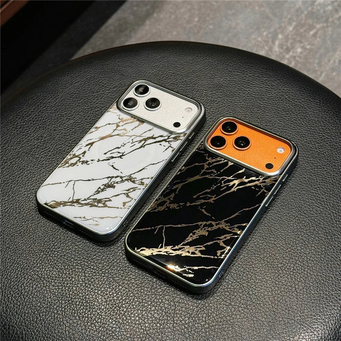 For iPhone 17 Pro Max Magnetic Case Marble Pattern Shockproof TPU + PC Phone Cover Compatible with Magsafe - Black - 5