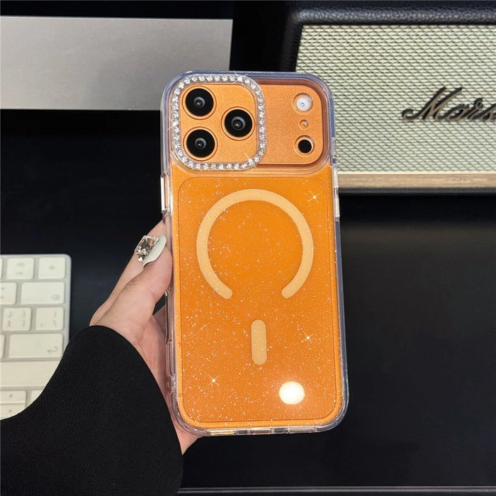 For iPhone 17 Pro Starlight Glitter Magnetic Case TPU + PC Shockproof Cover Compatible with Magsafe - Transparent Gold - 1