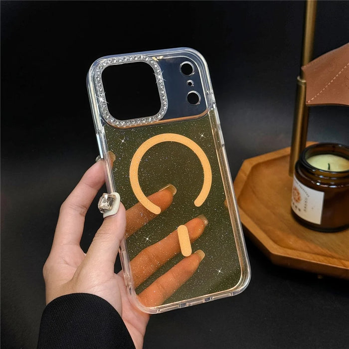For iPhone 17 Pro Starlight Glitter Magnetic Case TPU + PC Shockproof Cover Compatible with Magsafe - Transparent Gold - 2