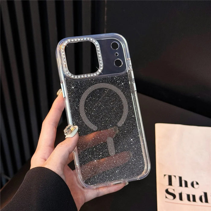 For iPhone 17 Pro Starlight Glitter Magnetic Case TPU + PC Shockproof Cover Compatible with Magsafe - Transparent Gold - 4