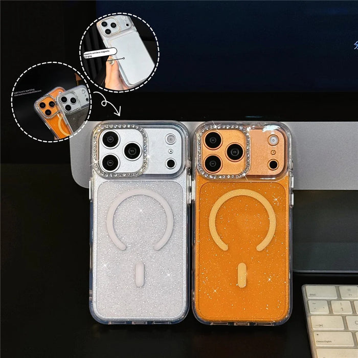 For iPhone 17 Pro Starlight Glitter Magnetic Case TPU + PC Shockproof Cover Compatible with Magsafe - Transparent Gold - 7