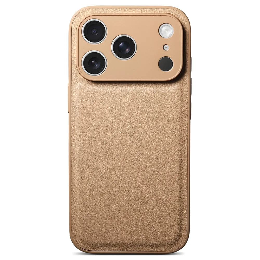 For iPhone 17 Pro Max Case Litchi Texture PU Leather Shockproof Protective Cover - Khaki - 1