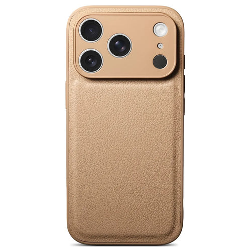 For iPhone 17 Pro Max Case Litchi Texture PU Leather Shockproof Protective Cover - Khaki - 1