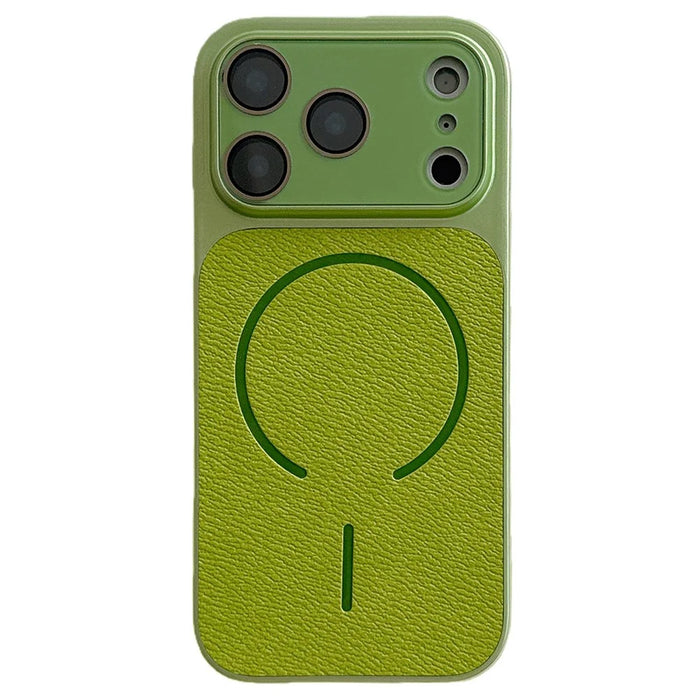 For iPhone 17 Pro Magnetic Case TPU + PC + PU Leather Protective Cover Compatible with Magsafe - Green - 1