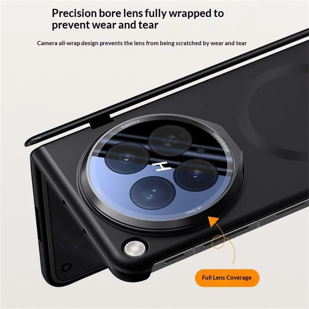 For Oppo Find N6 5G Magnetic Case with Anti-Spy Tempered Glass Film, Lens Cover Kickstand PC Phone Shell - Orange - 5