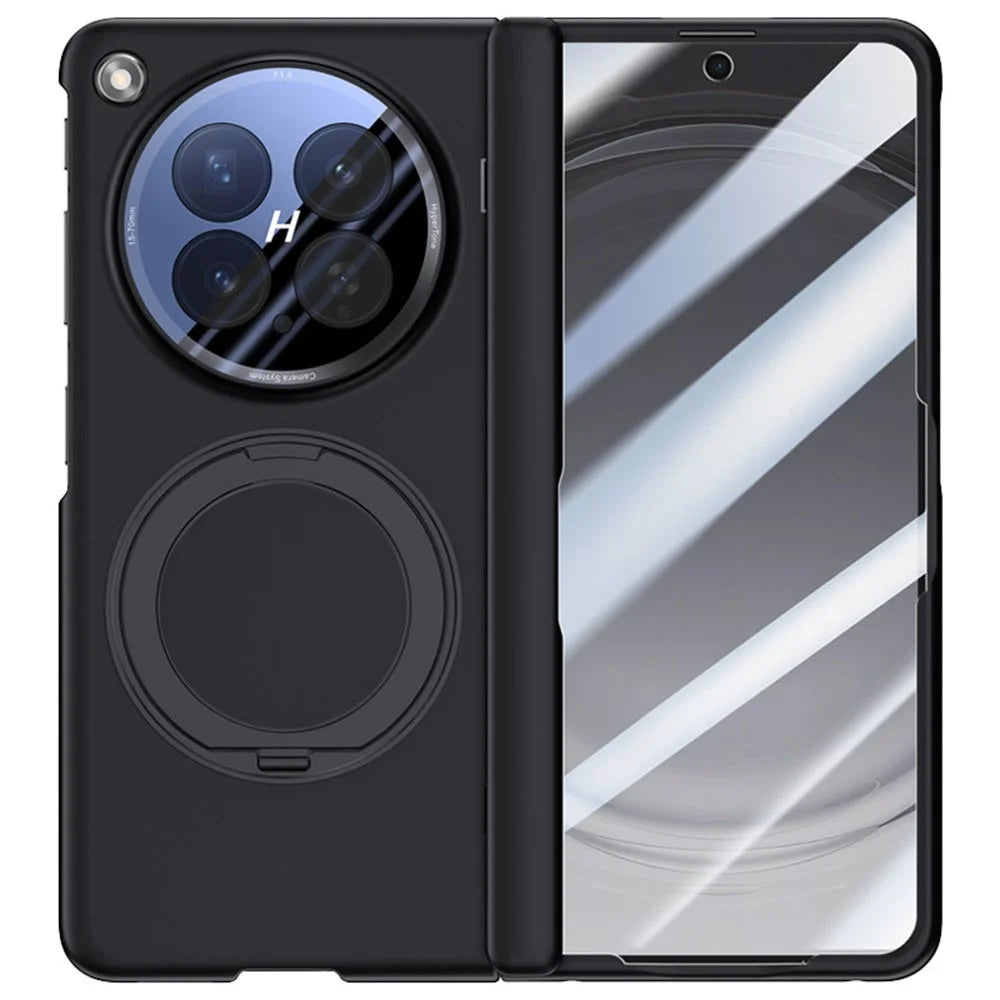 For Oppo Find N6 5G Magnetic Case with Ultra Clear Tempered Glass Film / Lens Protector, Hinge Rotary Kickstand PC Phone Cover - Black - 2