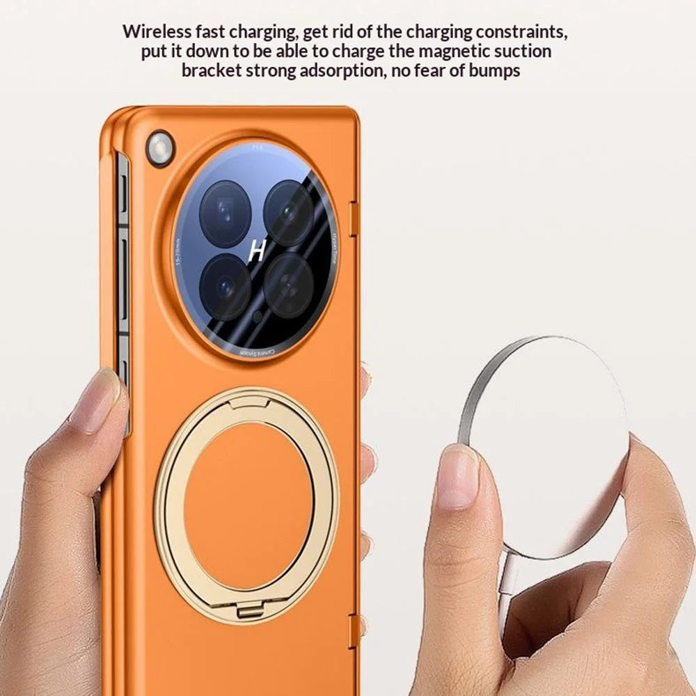 For Oppo Find N6 5G Magnetic Case with Ultra Clear Tempered Glass Film / Lens Protector, Hinge Rotary Kickstand PC Phone Cover - Black - 5