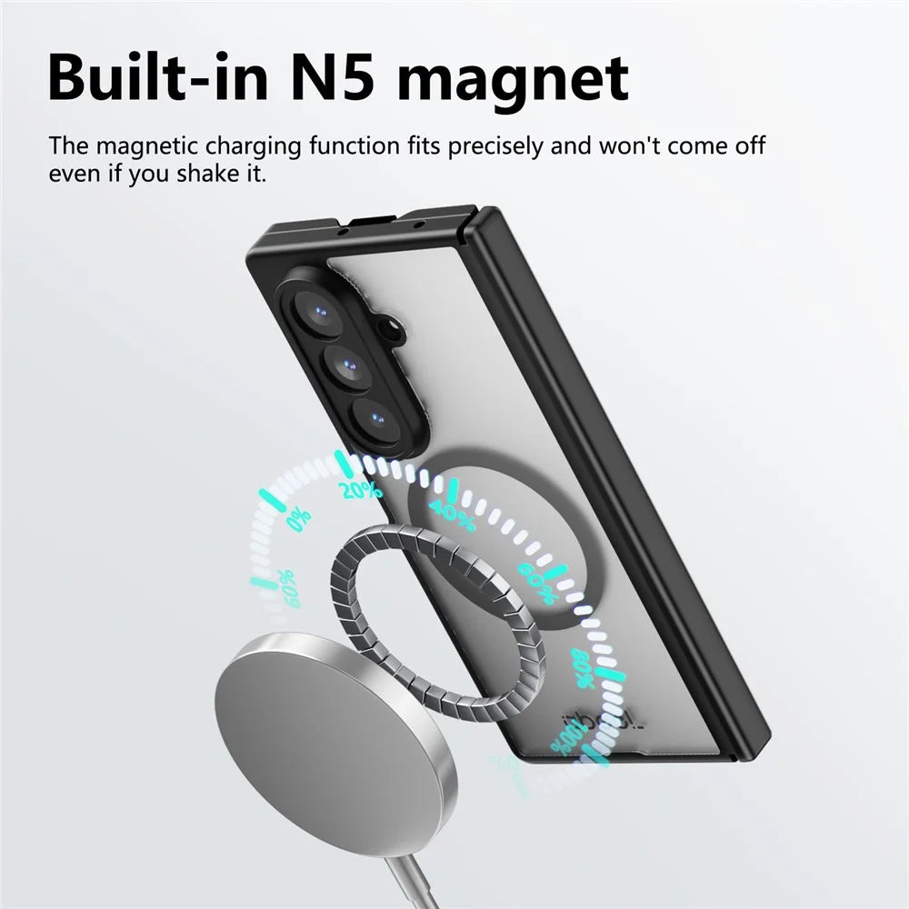 ABEEL for Samsung Galaxy Z Fold5 5G Matte Magnetic Case Hinge Design Shockproof TPU + PC Cover - Black - 3