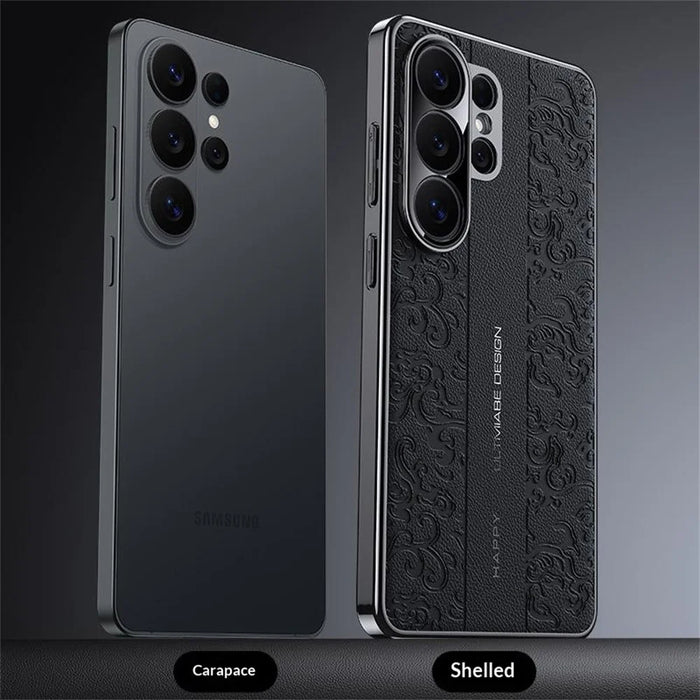 For Samsung Galaxy S26 Ultra Electroplated Shell Embossed PU  Leather + PC + TPU Protective Cover - Black - 2