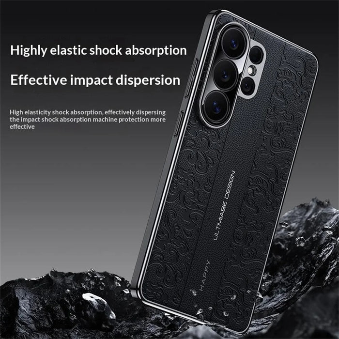 For Samsung Galaxy S26 Ultra Electroplated Shell Embossed PU  Leather + PC + TPU Protective Cover - Black - 4