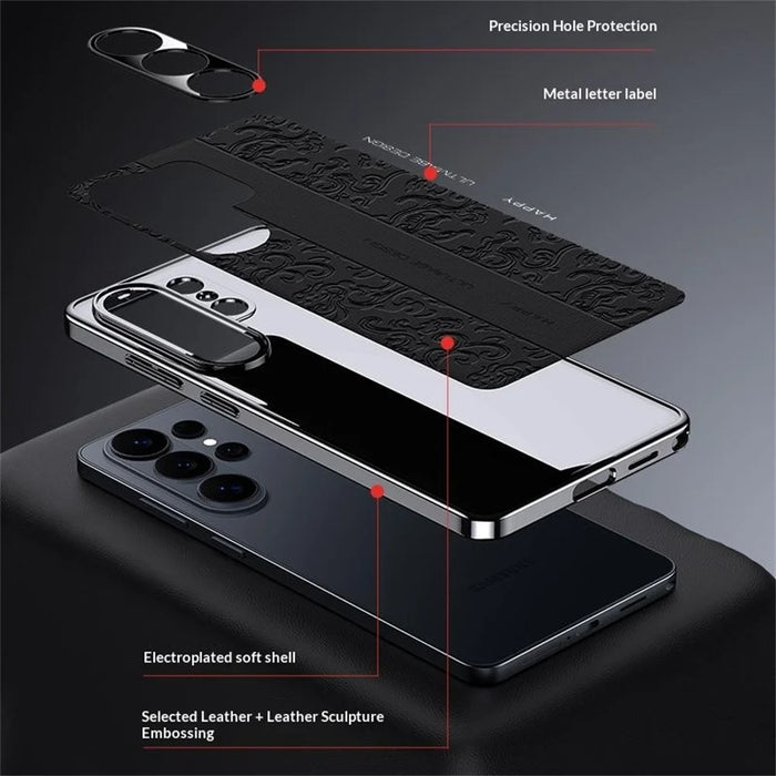 For Samsung Galaxy S26 Ultra Electroplated Shell Embossed PU  Leather + PC + TPU Protective Cover - Black - 5