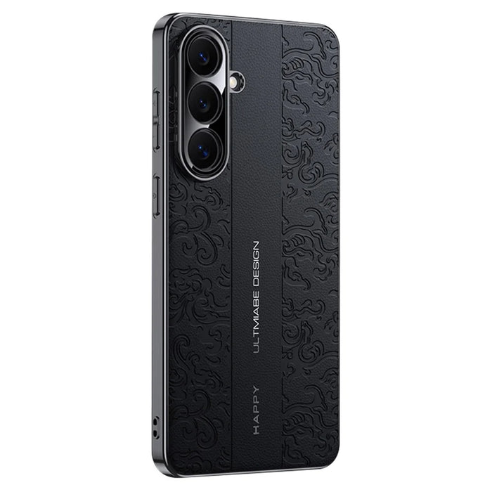 For Samsung Galaxy S26+ Electroplated Shell Embossed PU  Leather + PC + TPU Protective Cover - Black - 1