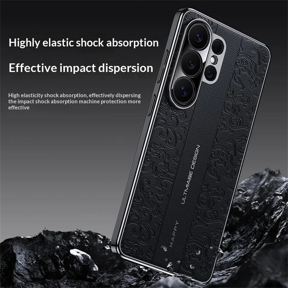For Samsung Galaxy S25 Ultra Electroplated Shell Embossed PU  Leather + PC + TPU Protective Cover - Black - 4