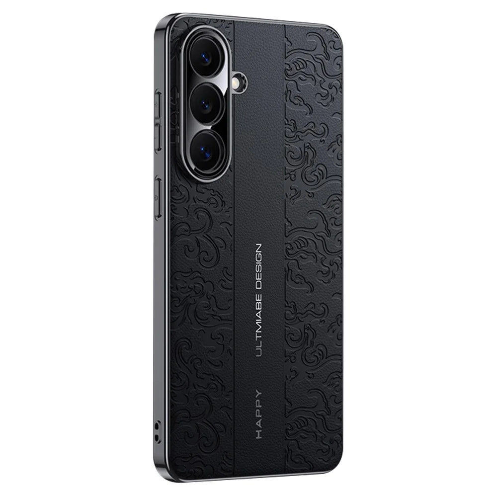For Samsung Galaxy S24 Electroplated Shell Embossed PU  Leather + PC + TPU Protective Cover - Black - 1