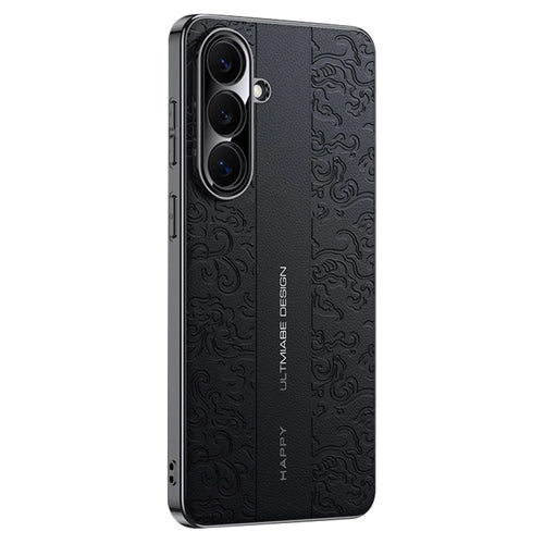 For Samsung Galaxy S24+ Electroplated Shell Embossed PU  Leather + PC + TPU Protective Cover - Black - 1