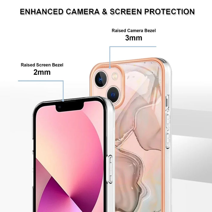 For iPhone 13 6.1 inch YB IMD Series-16 Style E 2.0mm TPU Drop Tested Phone Case Electroplating Frame Marble Pattern IMD Back Cover - Pink - 4