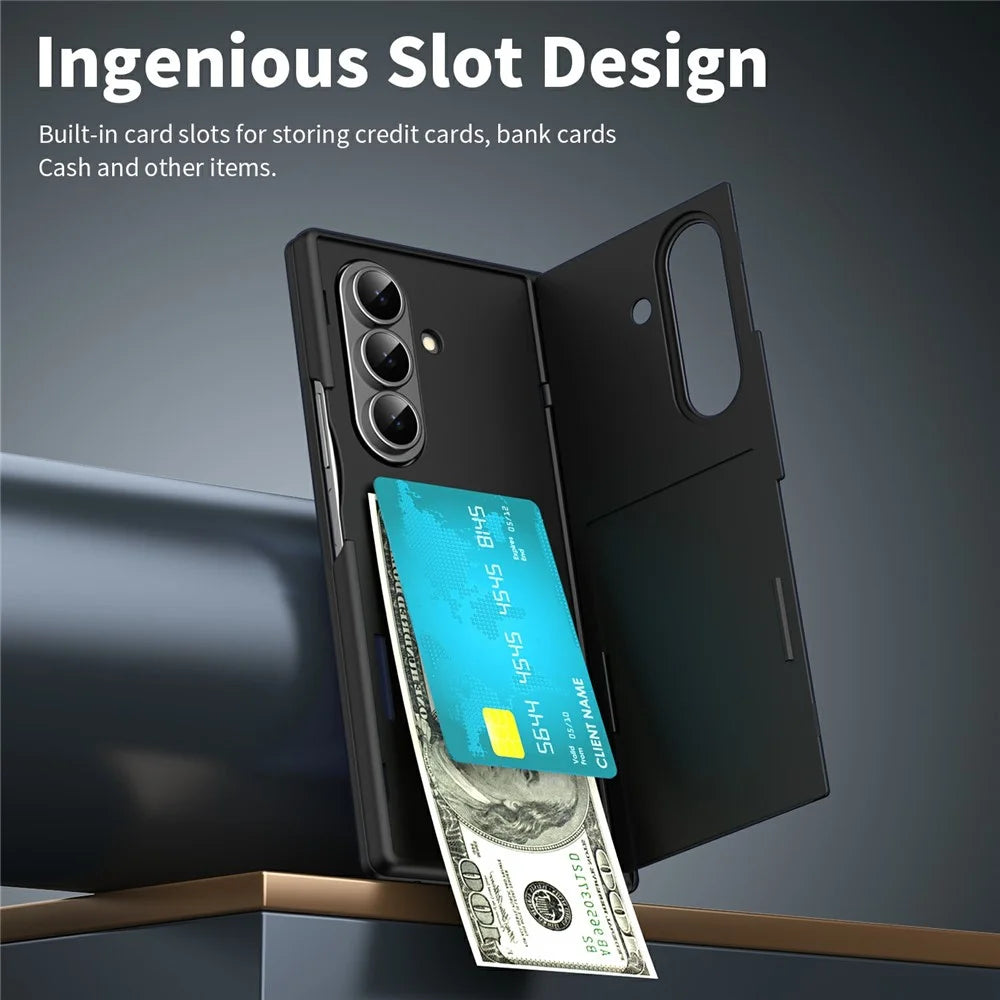 For Samsung Galaxy Z Fold7 5G Case with Tempered Glass Card Holder Stand Wallet Cover - Black - 2