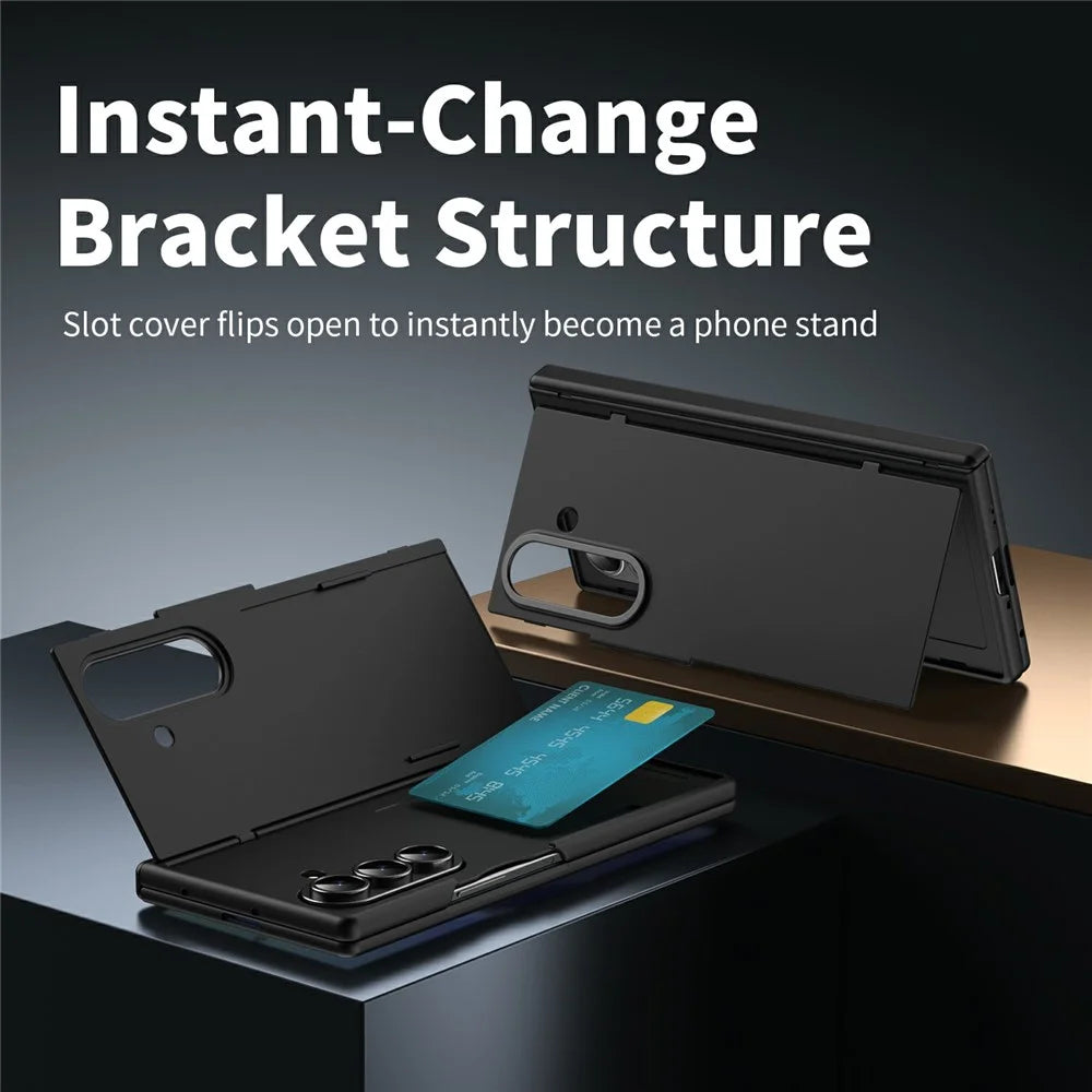 For Samsung Galaxy Z Fold7 5G Case with Tempered Glass Card Holder Stand Wallet Cover - Black - 3