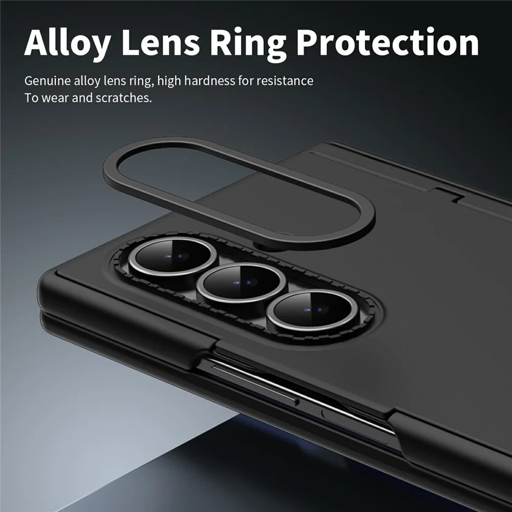 For Samsung Galaxy Z Fold7 5G Case with Tempered Glass Card Holder Stand Wallet Cover - Black - 4