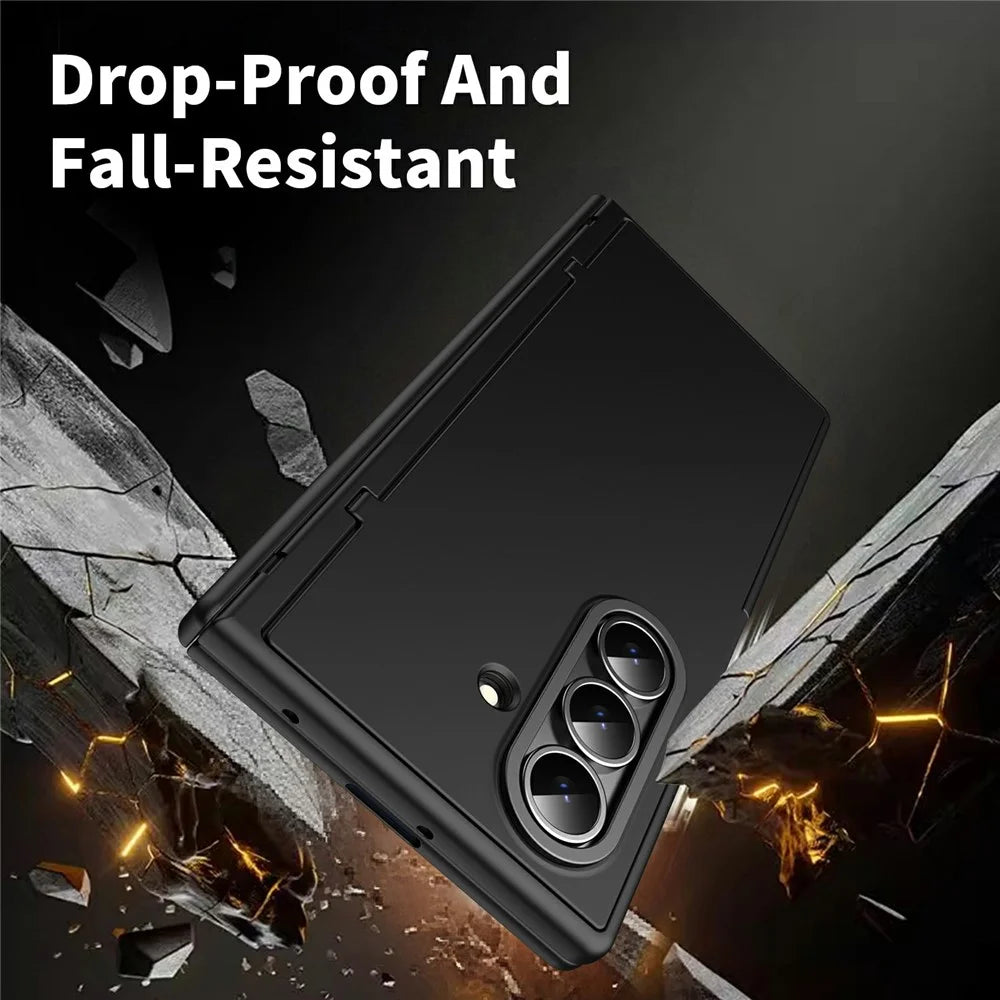 For Samsung Galaxy Z Fold7 5G Case with Tempered Glass Card Holder Stand Wallet Cover - Black - 6
