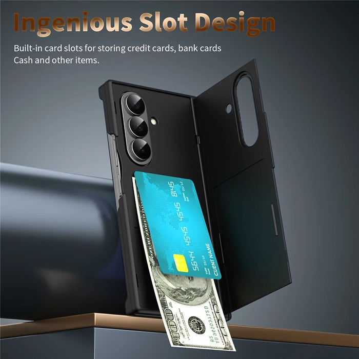 For Samsung Galaxy Z TriFold 5G Case with Tempered Glass Card Holder Stand Wallet Cover - Black - 2