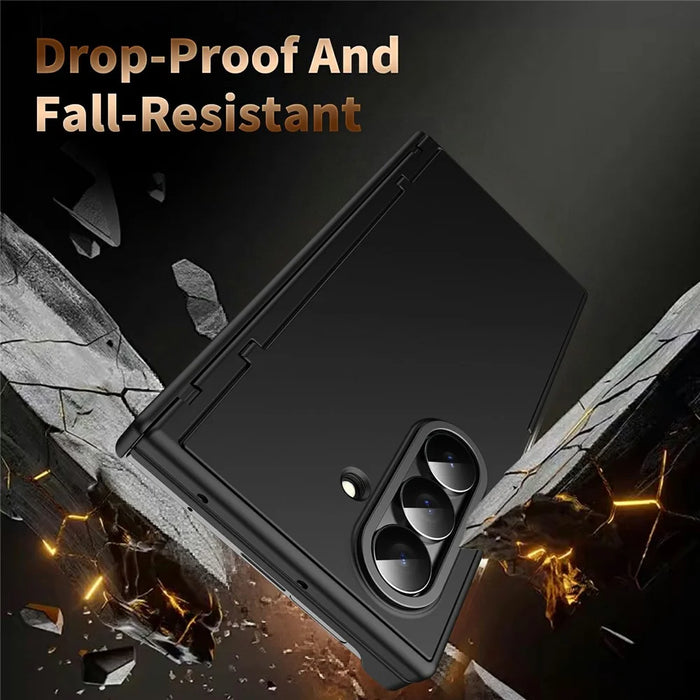 For Samsung Galaxy Z TriFold 5G Case with Tempered Glass Card Holder Stand Wallet Cover - Black - 6