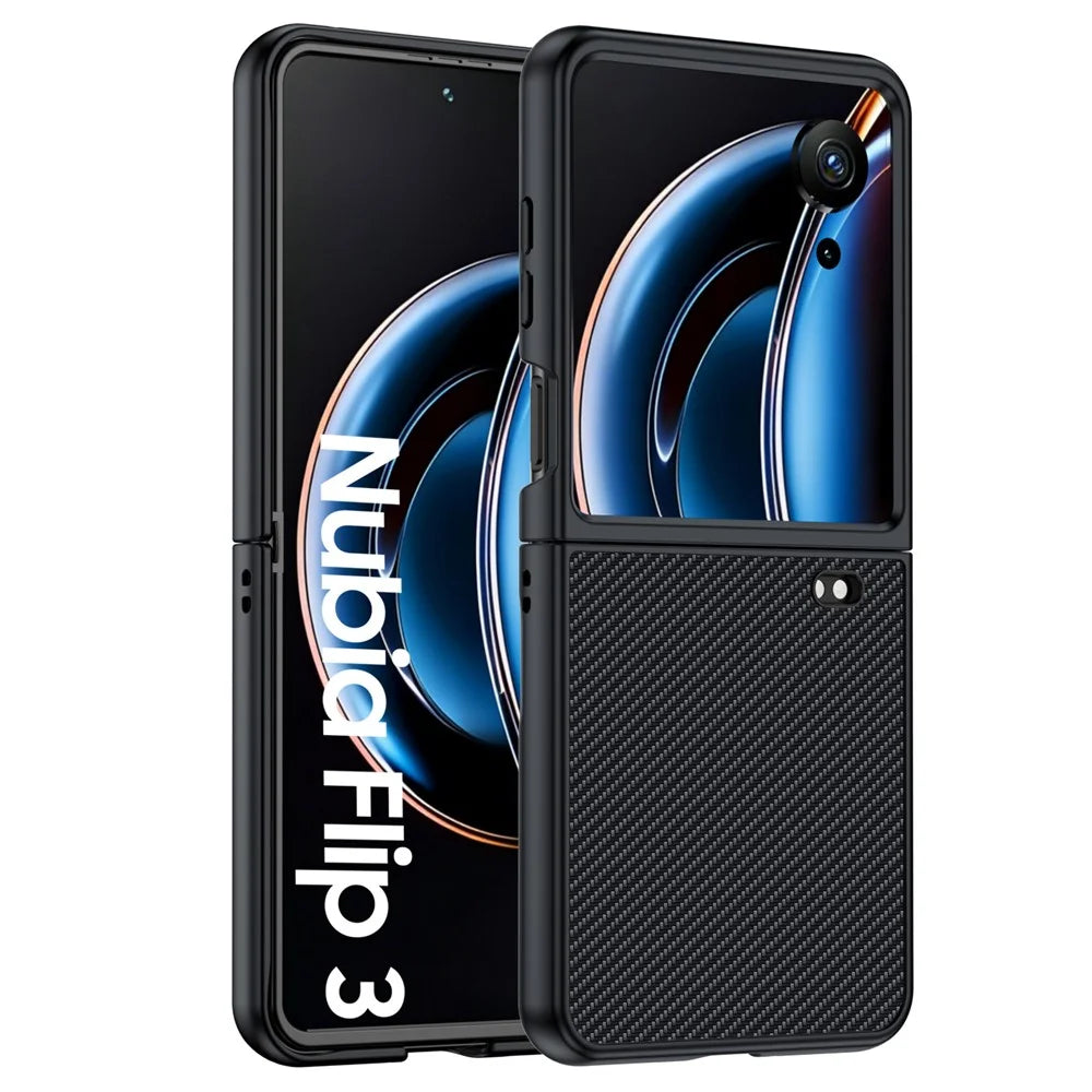 For ZTE nubia Flip3 5G Case Carbon Fiber Texture Leather + PC Anti-Drop Folding Phone Cover - Black - 1
