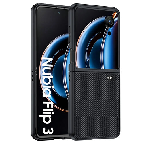 For ZTE nubia Flip3 5G Case Carbon Fiber Texture Leather + PC Anti-Drop Folding Phone Cover - Black - 1