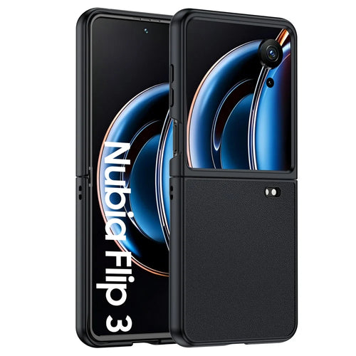 For ZTE nubia Flip3 5G Case PU Leather Coated PC Anti-Drop Folding Phone Cover - Black - 1