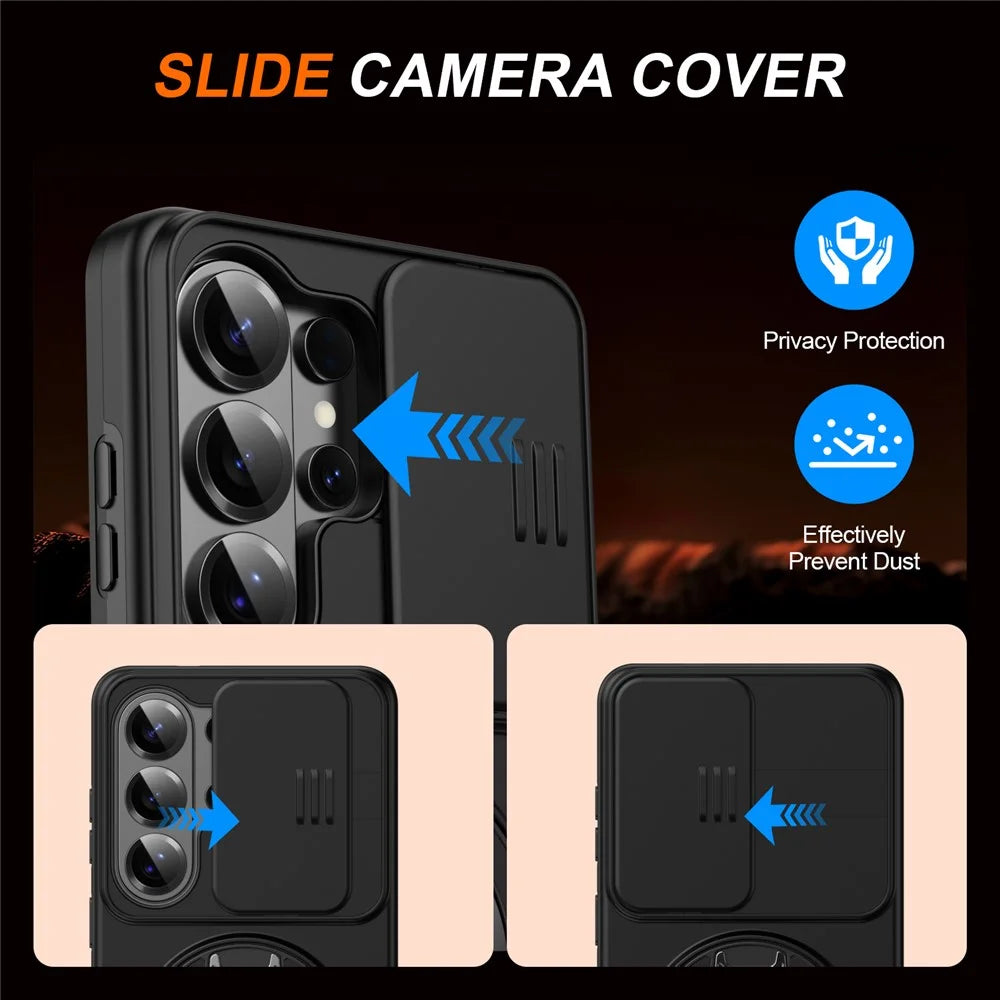 For Samsung Galaxy S26 Ultra Case Magnetic Case Ring Kickstand Slide Camera Cover TPU PC Hybrid Phone Shell - Black - 4