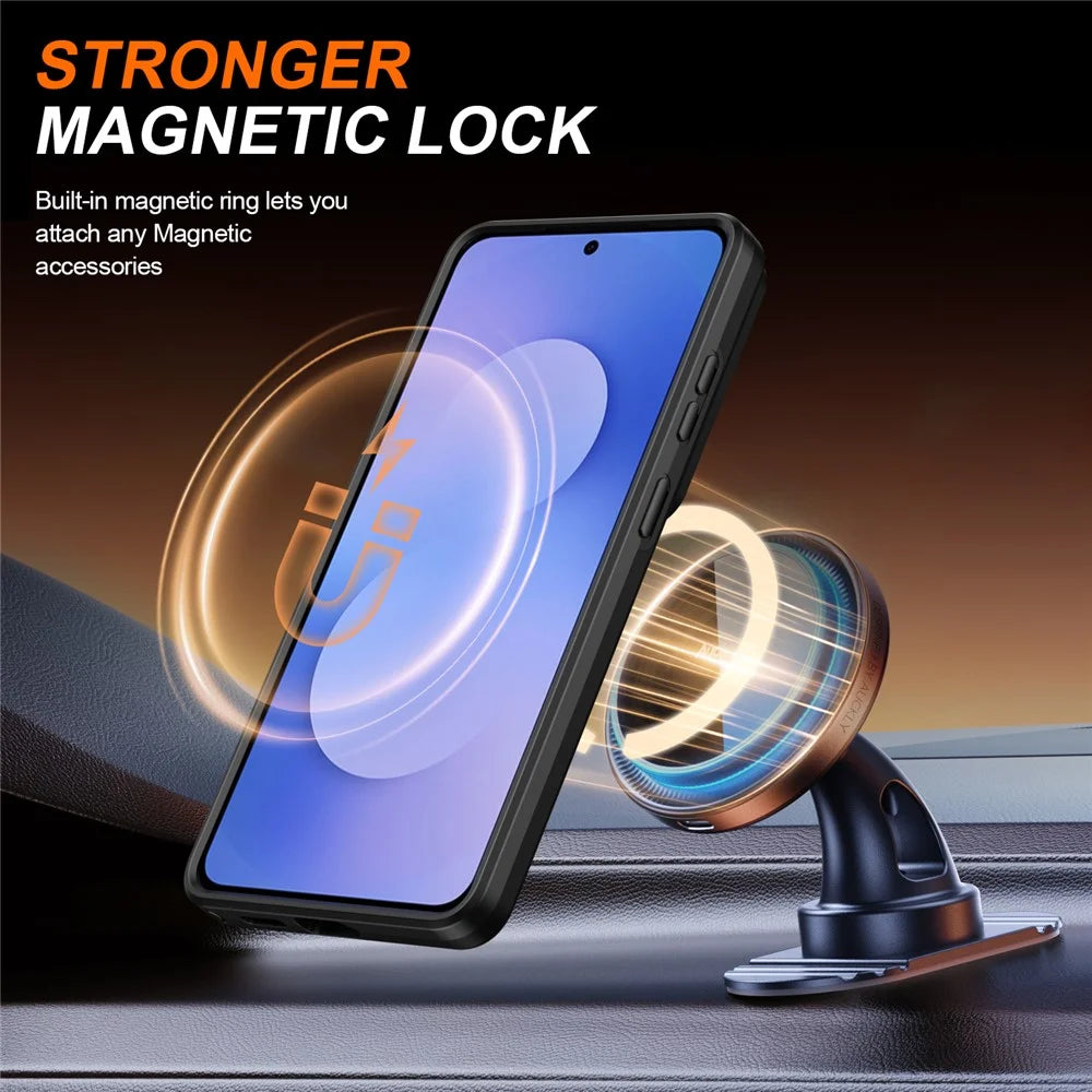For Samsung Galaxy S26 Ultra Case Magnetic Case Ring Kickstand Slide Camera Cover TPU PC Hybrid Phone Shell - Black - 5