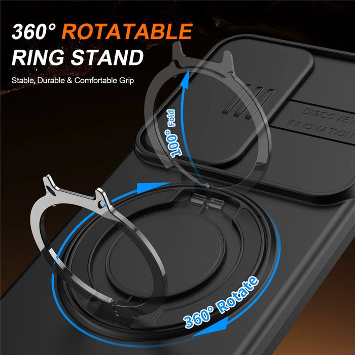 For Samsung Galaxy S26 Case Magnetic Case Ring Kickstand Slide Camera Cover TPU PC Hybrid Phone Shell - Black - 2
