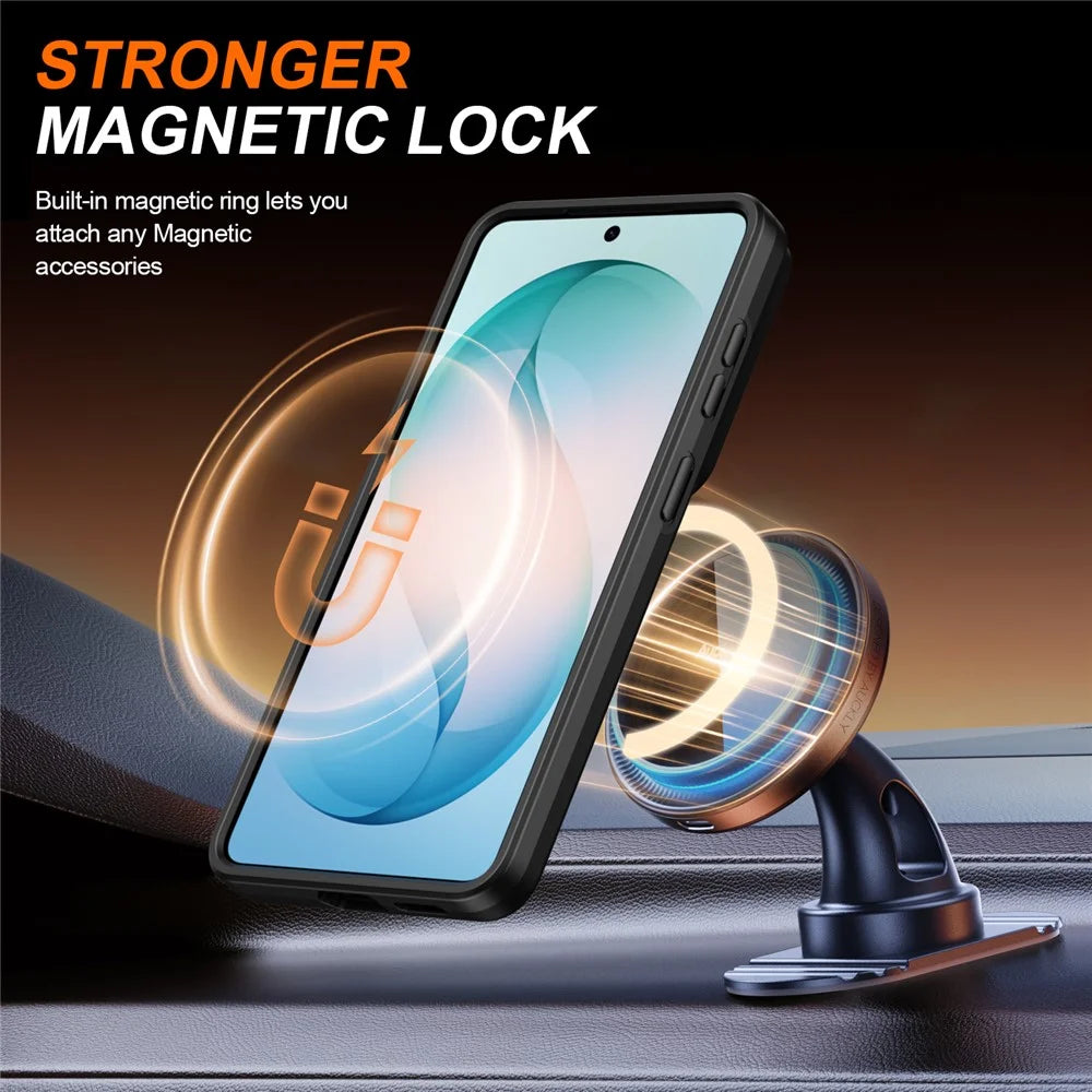 For Samsung Galaxy S26+ Case Magnetic Case Ring Kickstand Slide Camera Cover TPU PC Hybrid Phone Shell - Black - 5