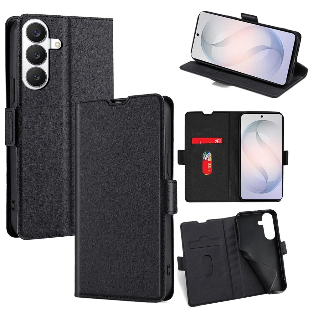 For Samsung Galaxy S26 Case Card Holder PU Leather Phone Cover - Black - 1