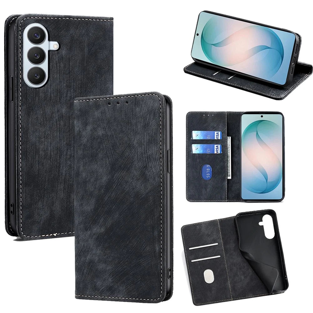 For Samsung Galaxy S26+ Case RFID Blocking Wallet Foldable Stand Leather Phone Cover - Black - 1