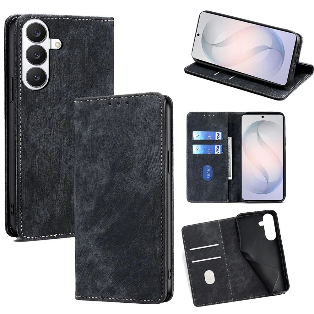 For Samsung Galaxy S26 Case RFID Blocking Wallet Foldable Stand Leather Phone Cover - Black - 1