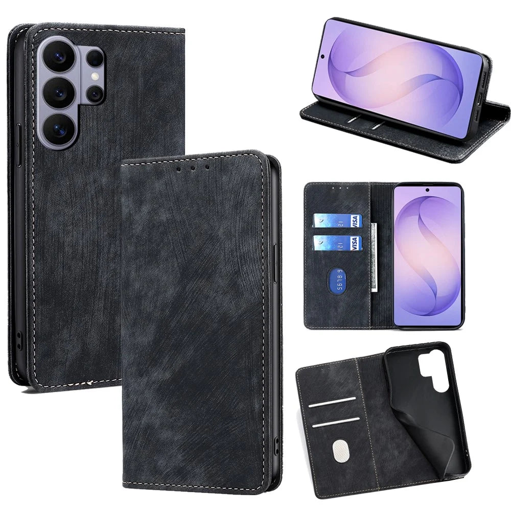 For Samsung Galaxy S26 Ultra Case RFID Blocking Wallet Foldable Stand Leather Phone Cover - Black - 1