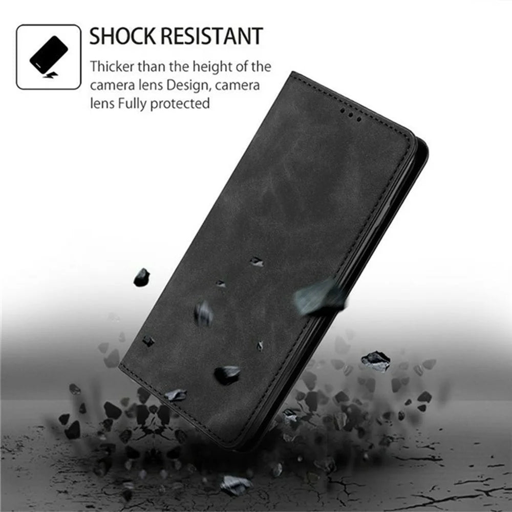 For Samsung Galaxy S26+ Case Card Holder PU Leather Magnetic Closing Phone Cover - Black - 5