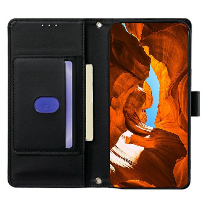 For Samsung Galaxy S26 Case Triangle Imprinted Skin Touch PU Leather Phone Wallet Cover - Black - 2
