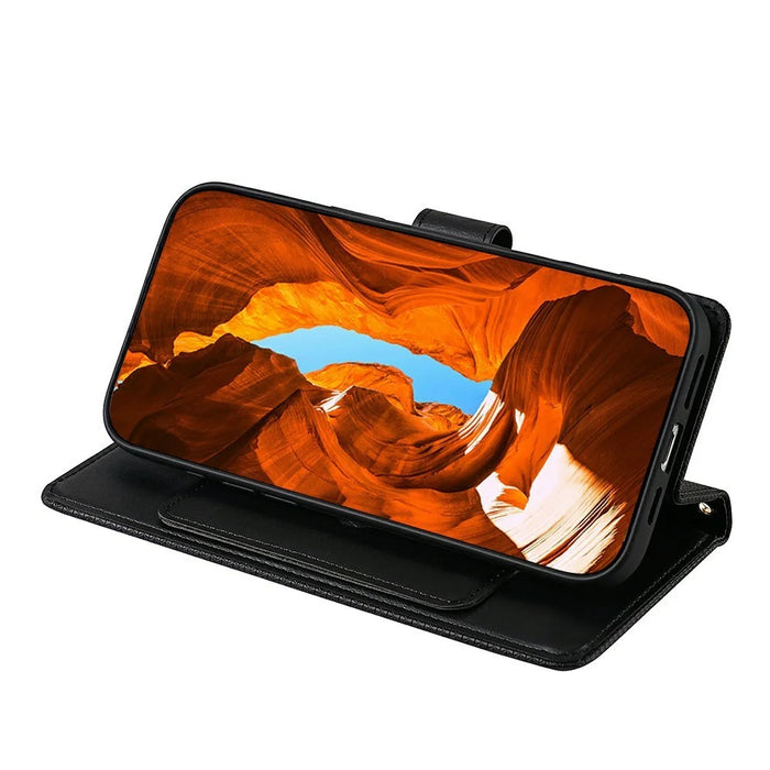 For Samsung Galaxy S26 Case Triangle Imprinted Skin Touch PU Leather Phone Wallet Cover - Black - 3