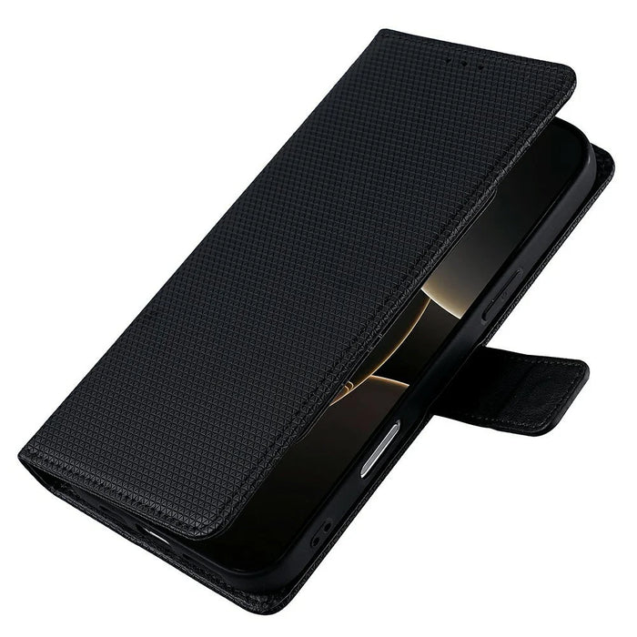 For Samsung Galaxy S26 Case Triangle Imprinted Skin Touch PU Leather Phone Wallet Cover - Black - 4