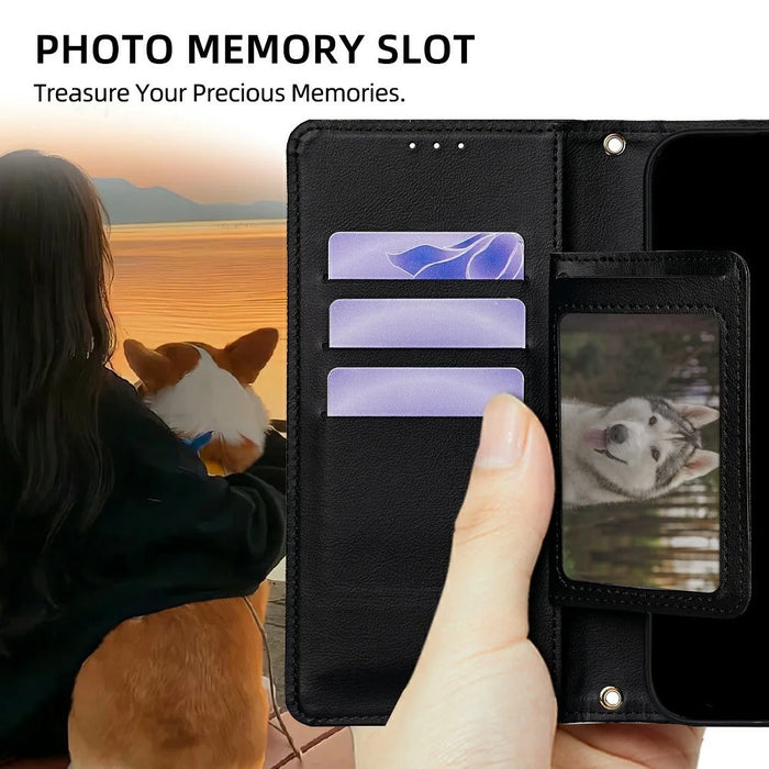 For Samsung Galaxy S26 Case Triangle Imprinted Skin Touch PU Leather Phone Wallet Cover - Black - 7