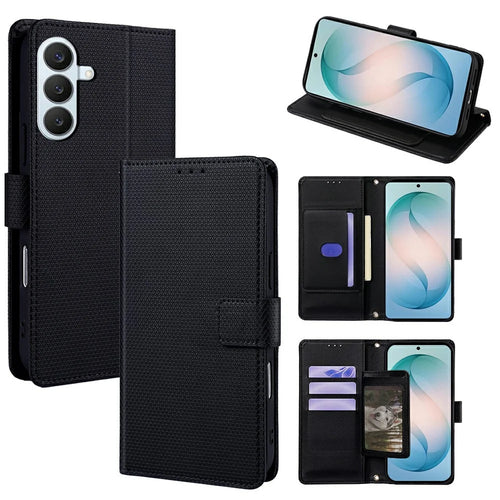 For Samsung Galaxy S26+ Case Triangle Imprinted Skin Touch PU Leather Phone Wallet Cover - Black - 1
