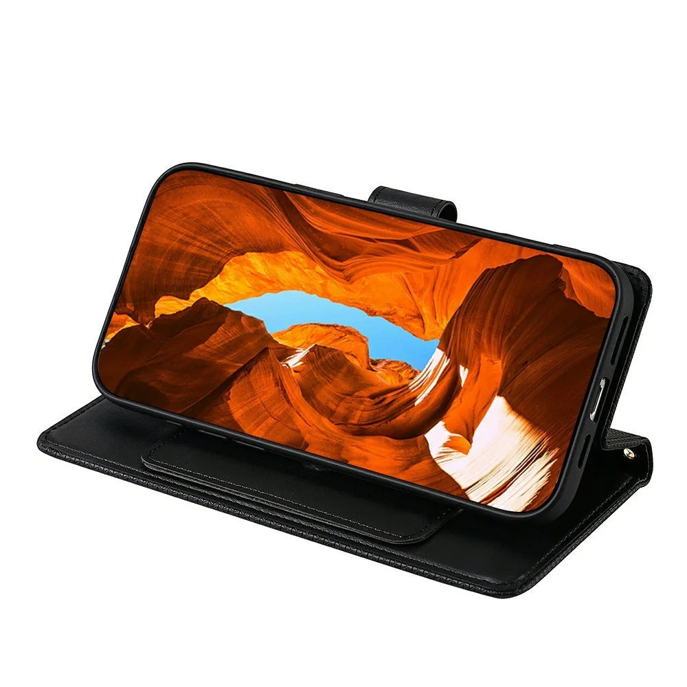 For Samsung Galaxy S26+ Case Triangle Imprinted Skin Touch PU Leather Phone Wallet Cover - Black - 3