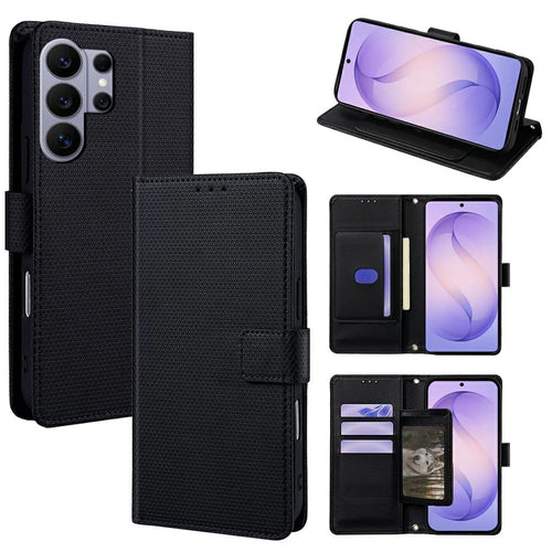 For Samsung Galaxy S26 Ultra Case Triangle Imprinted Skin Touch PU Leather Phone Wallet Cover - Black - 1
