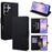 For Samsung Galaxy S26 Ultra Case Triangle Imprinted Skin Touch PU Leather Phone Wallet Cover - Black - 1