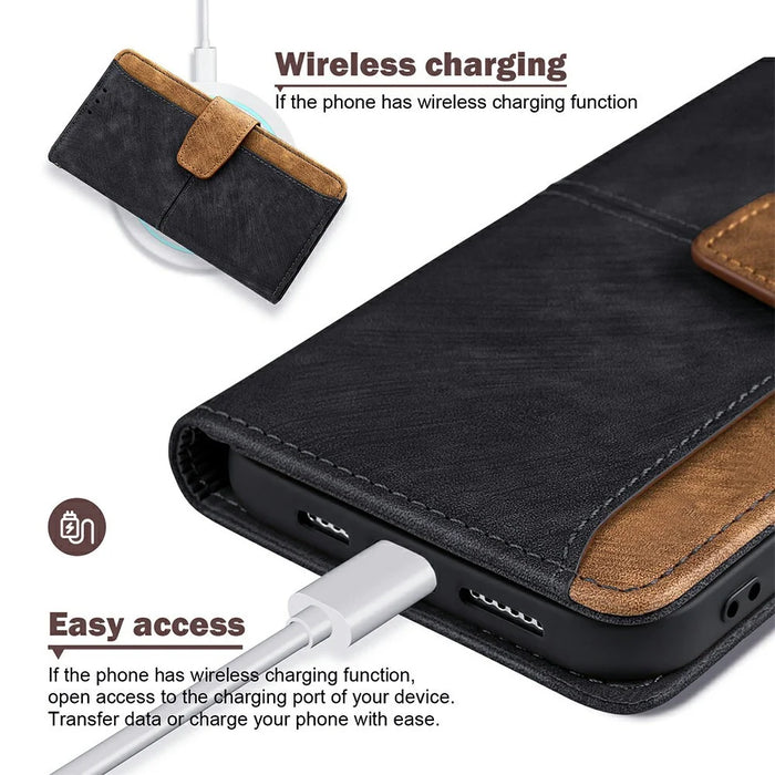 For Samsung Galaxy S26 Case RFID Blocking Color Splicing PU Leather Wallet Phone Cover - Black - 6